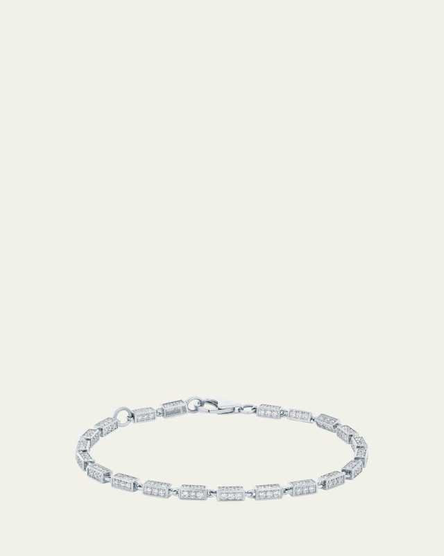 18K White Gold Full Pavé Diamond Block Bracelet, 7"L